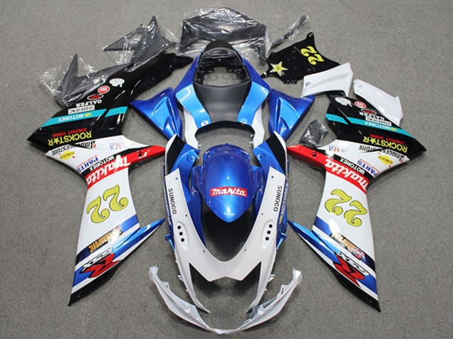 2011-2024 Suzuki GSXR 600 Motorcycle Fairings - Blue White Red Black Rockstar 22