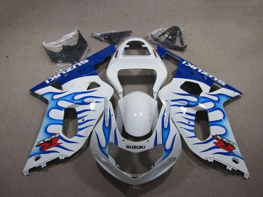 Shop 2001-2003 Suzuki GSXR 750 Motorcycle Fairings - White Blue Flame