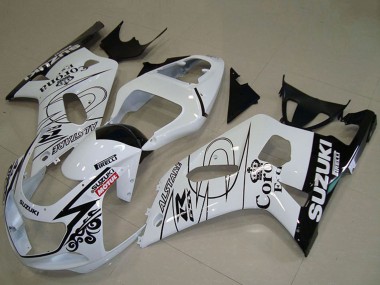 Shop 2001-2003 Suzuki GSXR 750 Motorcycle Fairings - White Black Alstare Corona Extra Motul