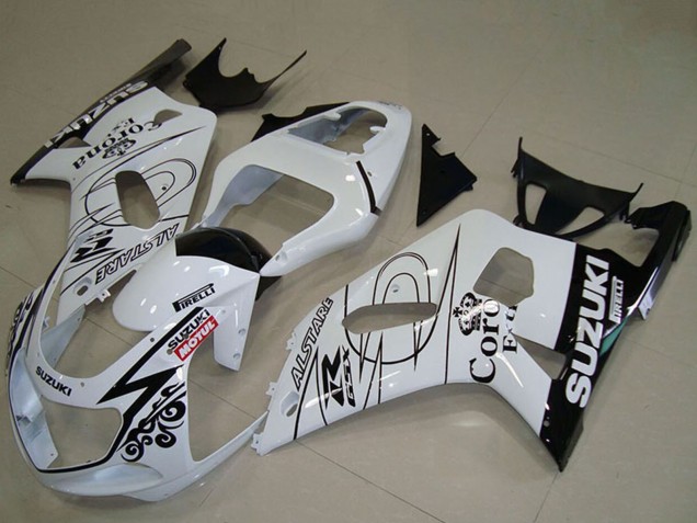 2001-2003 Suzuki GSXR 750 Motorcycle Fairings - White Black Alstare Corona Extra Motul