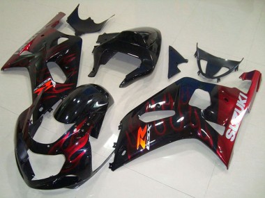 Shop 2001-2003 Suzuki GSXR 750 Motorcycle Fairings - Glossy Black Red Flame