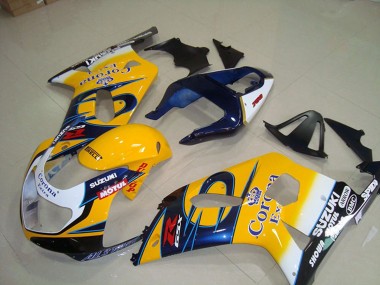 Shop 2001-2003 Suzuki GSXR 750 Motorcycle Fairings - Yellow White Blue Alstare Corona Extra Motul