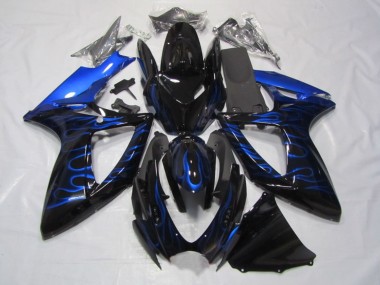Shop 2006-2007 Suzuki GSXR 750 Motorcycle Fairings - Glossy Black Blue Flame