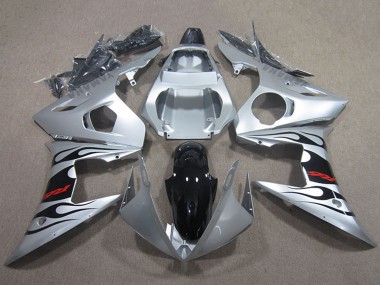 Shop 2003-2004 Yamaha YZF R6 Motorcycle Fairings - Silver Glossy Black Flame
