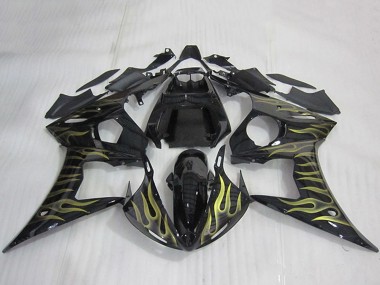 Shop 2003-2004 Yamaha YZF R6 Motorcycle Fairings - Glossy Black Gold Flame
