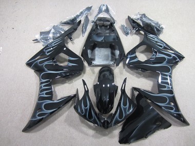 Shop 2003-2004 Yamaha YZF R6 Motorcycle Fairings - Glossy Black Silver Flame