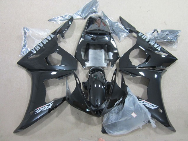 2003-2004 Yamaha YZF R6 Motorcycle Fairings - Glossy Black Silver Decals