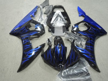 Shop 2003-2004 Yamaha YZF R6 Motorcycle Fairings - Glossy Black Blue Flame