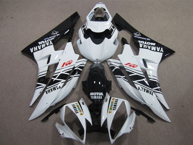 2006-2007 Yamaha YZF R6 Motorcycle Fairings - White Glossy Black Motul