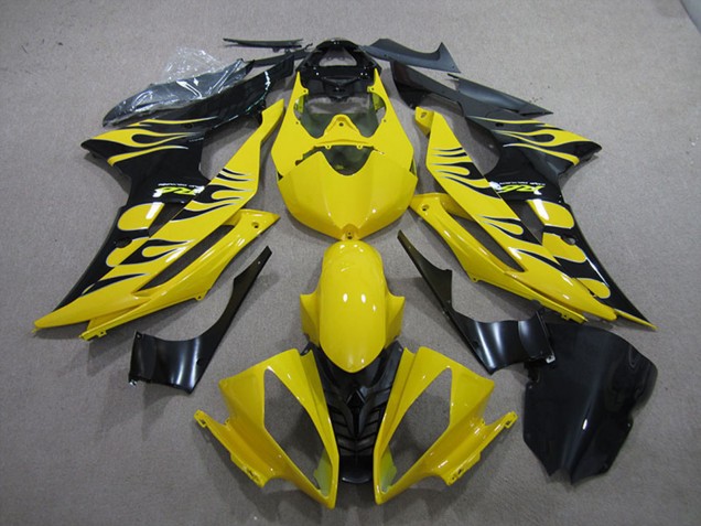 2008-2016 Yamaha YZF R6 Motorcycle Fairings - Yellow Glossy Black Flame