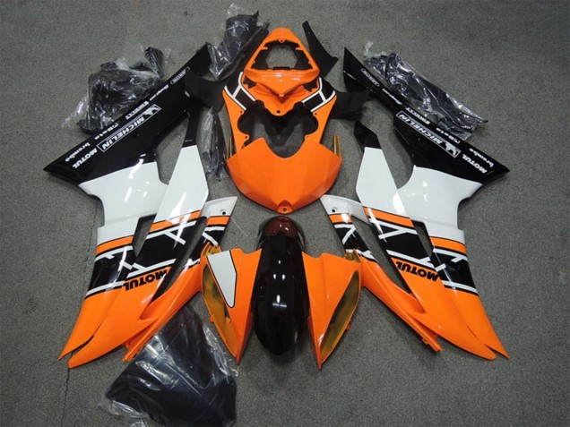 2008-2016 Yamaha YZF R6 Motorcycle Fairings - Orange White Glossy Black Motul